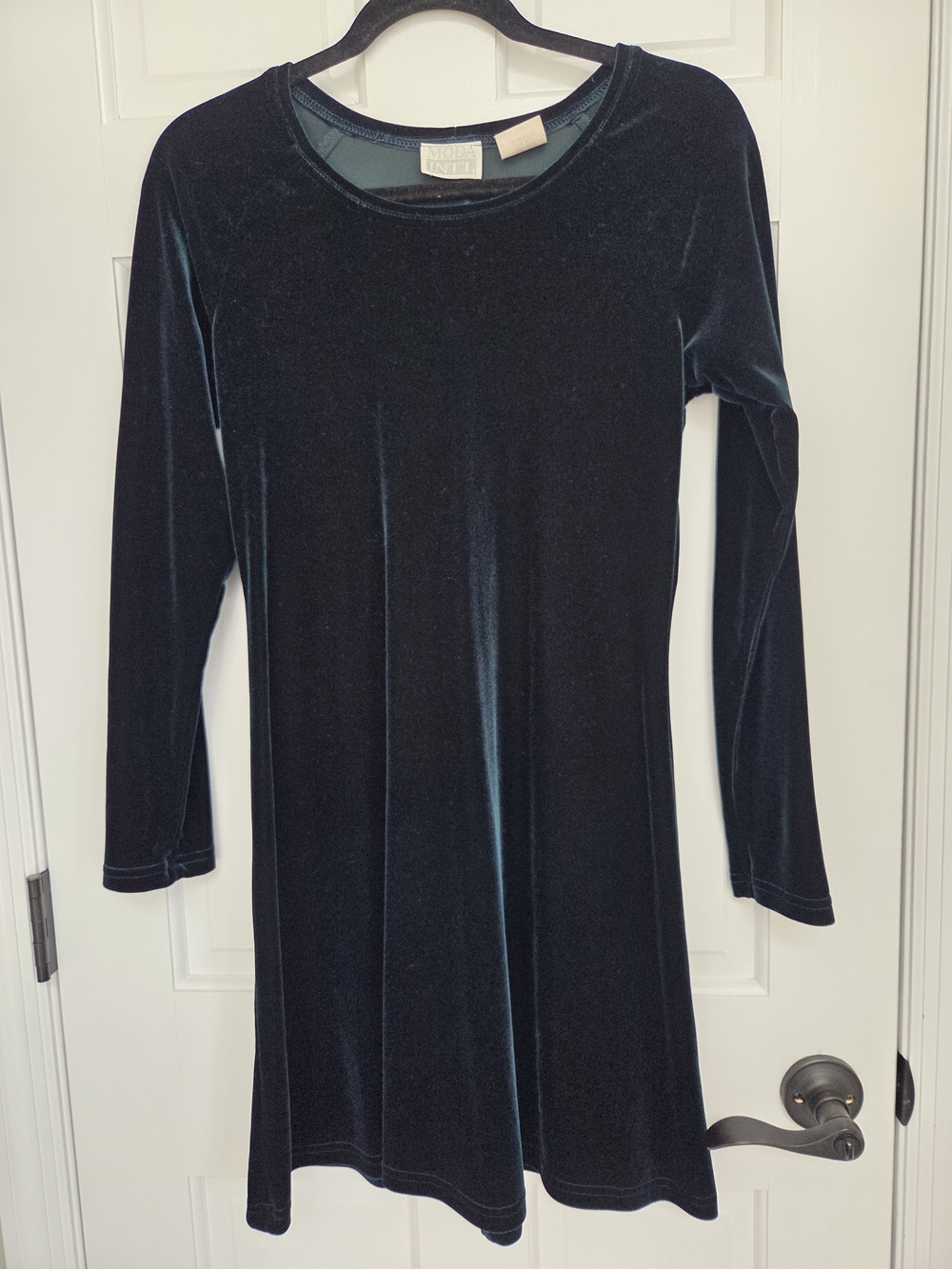 Velvet Long-Sleeve A-Line Dress - Dark Green